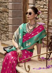 Dark Pink Zari Work Soft Satin Silk Saree