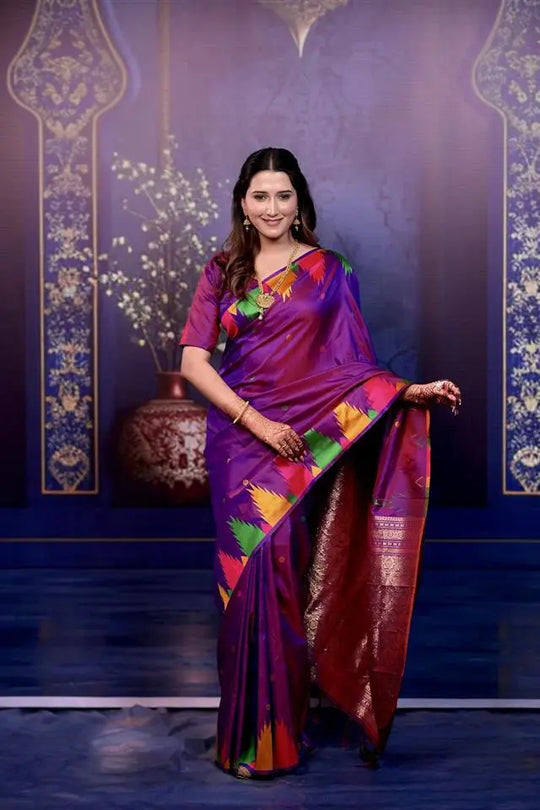 Deep Purple Zari Woven Border Soft Silk Saree
