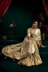 Golden Beige Jacquard Weaving Soft Silk Saree