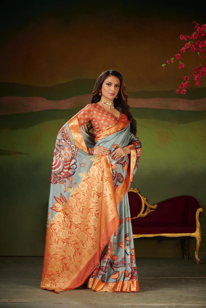 Orange Dola Silk Jacquard Work Saree