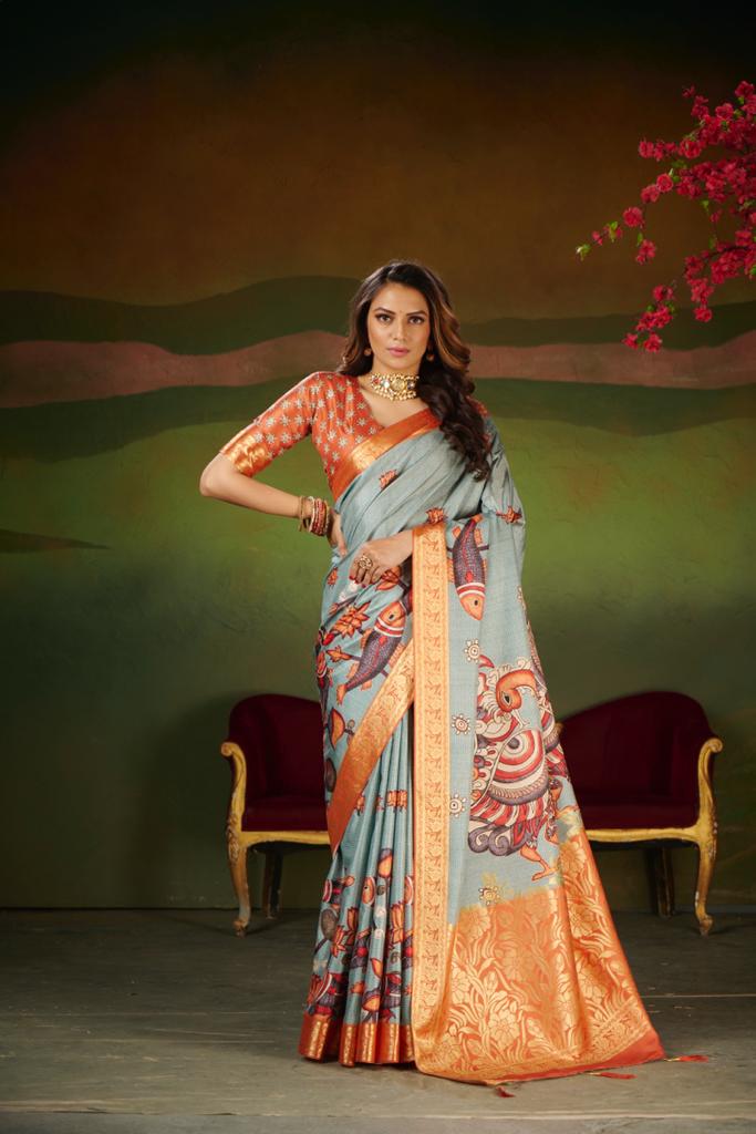 Orange Dola Silk Jacquard Work Saree