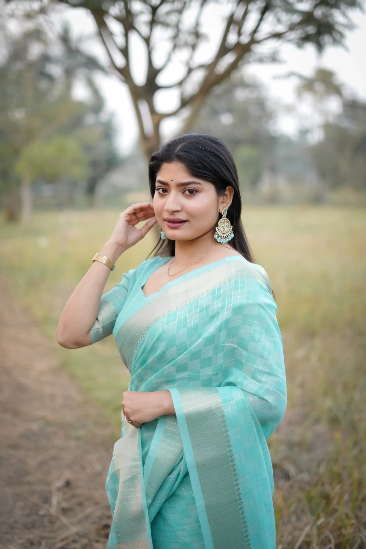 Powder Blue Zari Work Soft Kalyani Silk Saree - kalyanja