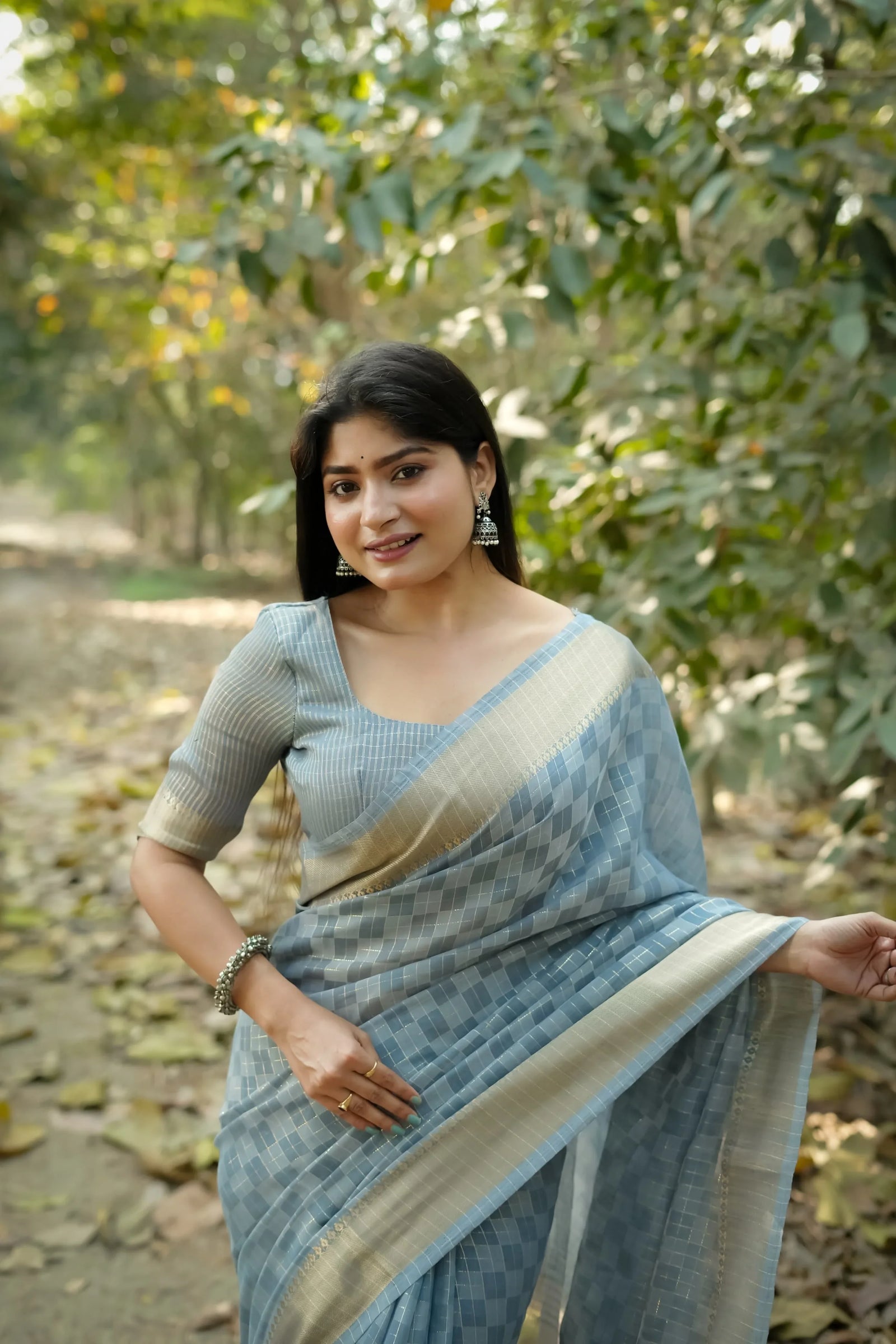 Pastel Blue Zari Work Soft Kalyani Silk Saree for Women – Kalyanja