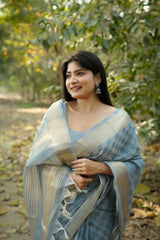 Pastel Blue Zari Work Soft Kalyani Silk Saree for Women – Kalyanja