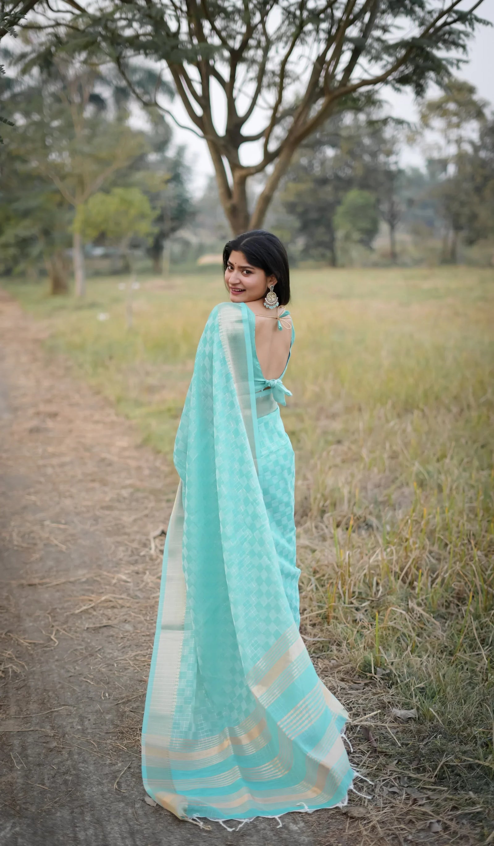 Powder Blue Zari Work Soft Kalyani Silk Saree - kalyanja