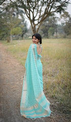 Powder Blue Zari Work Soft Kalyani Silk Saree - kalyanja