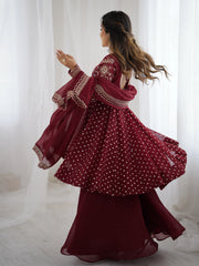 Maroon sequin embroidery crunchy silk suit – Kalyanja.