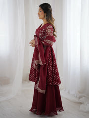 Maroon Embroidery Sequin Work Crunchy Silk Suit - kalyanja