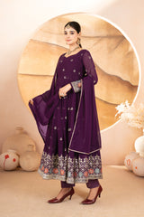 Wine Sequins Thread Embroidery Faux Blooming Suit