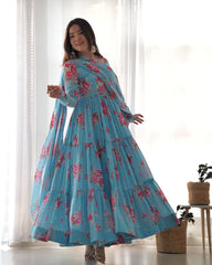 Sky Blue Floral Printed Fox Georgette Suit – Kalyanja