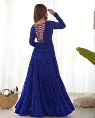 Blue Gamthi With Laheriya Print Fox Georgette Gown - kalyanja