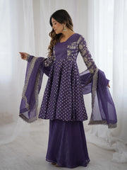 Lavender Embroidery Sequin Work Crunchy Silk Suit – Kalyanja