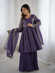 Lavender Embroidery Sequin Work Crunchy Silk Suit – Kalyanja