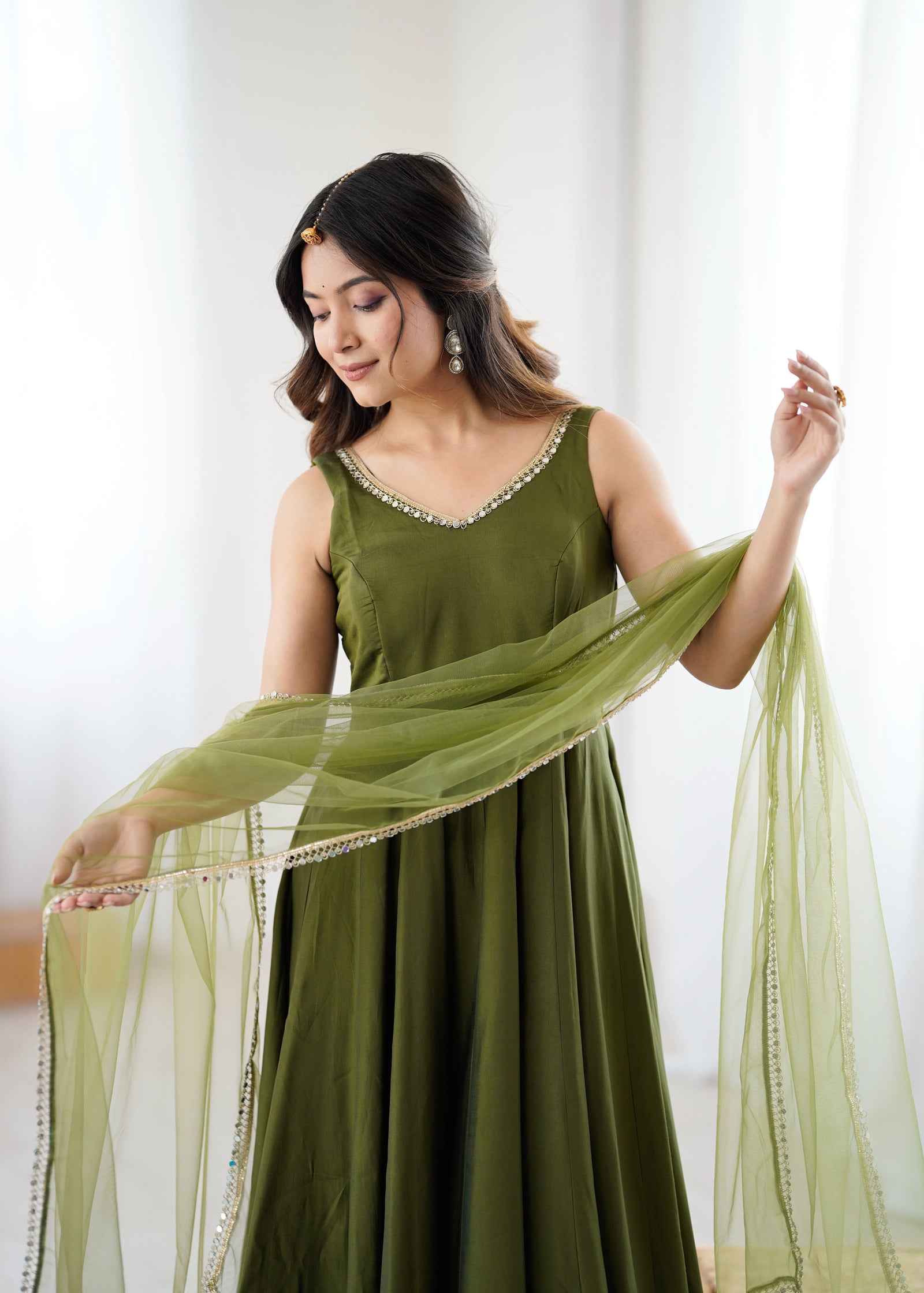 mehendai yoke fancy lace romansilk chanderi gown