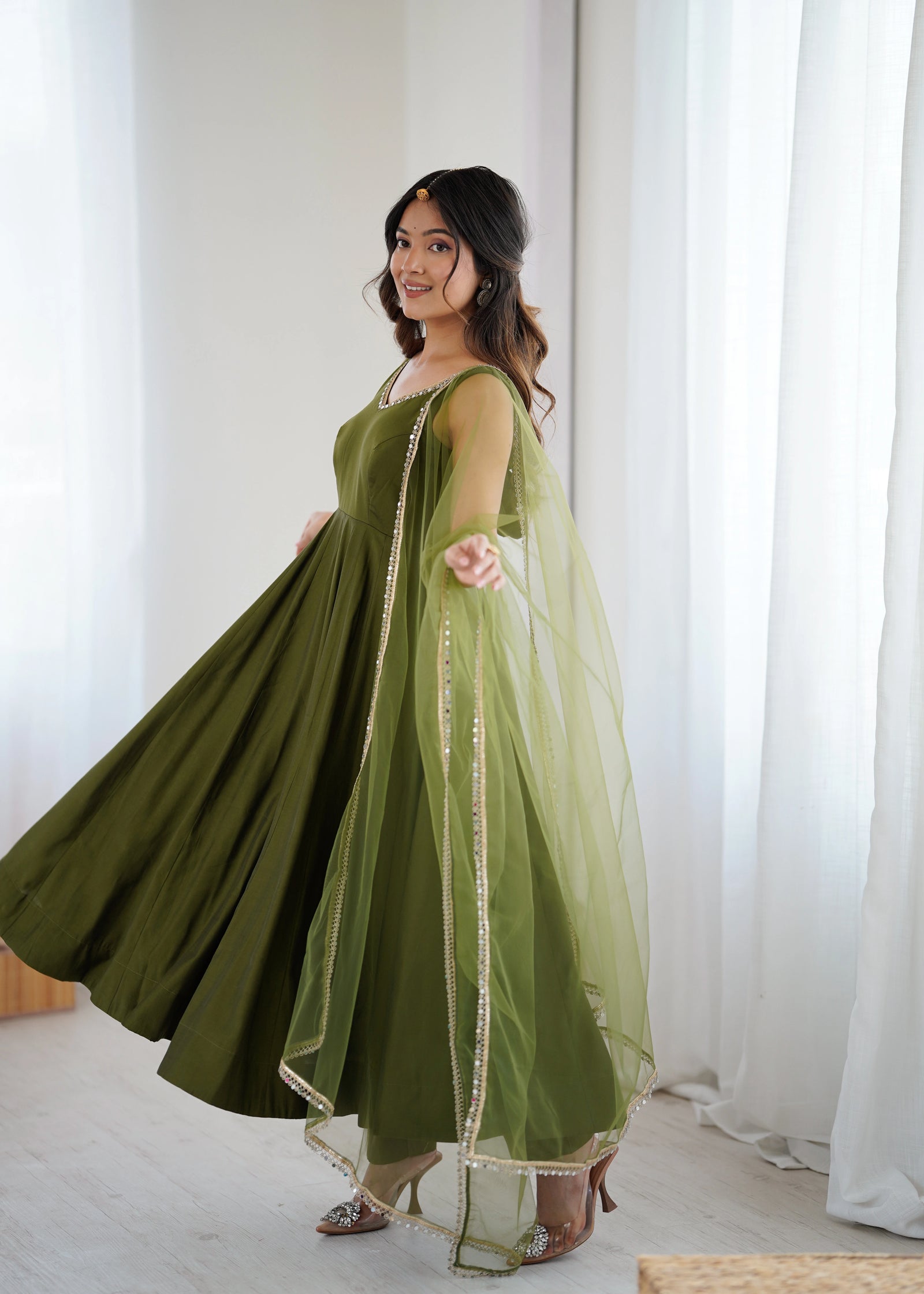 mehendi yoke fancy lace romansilk chanderi gown