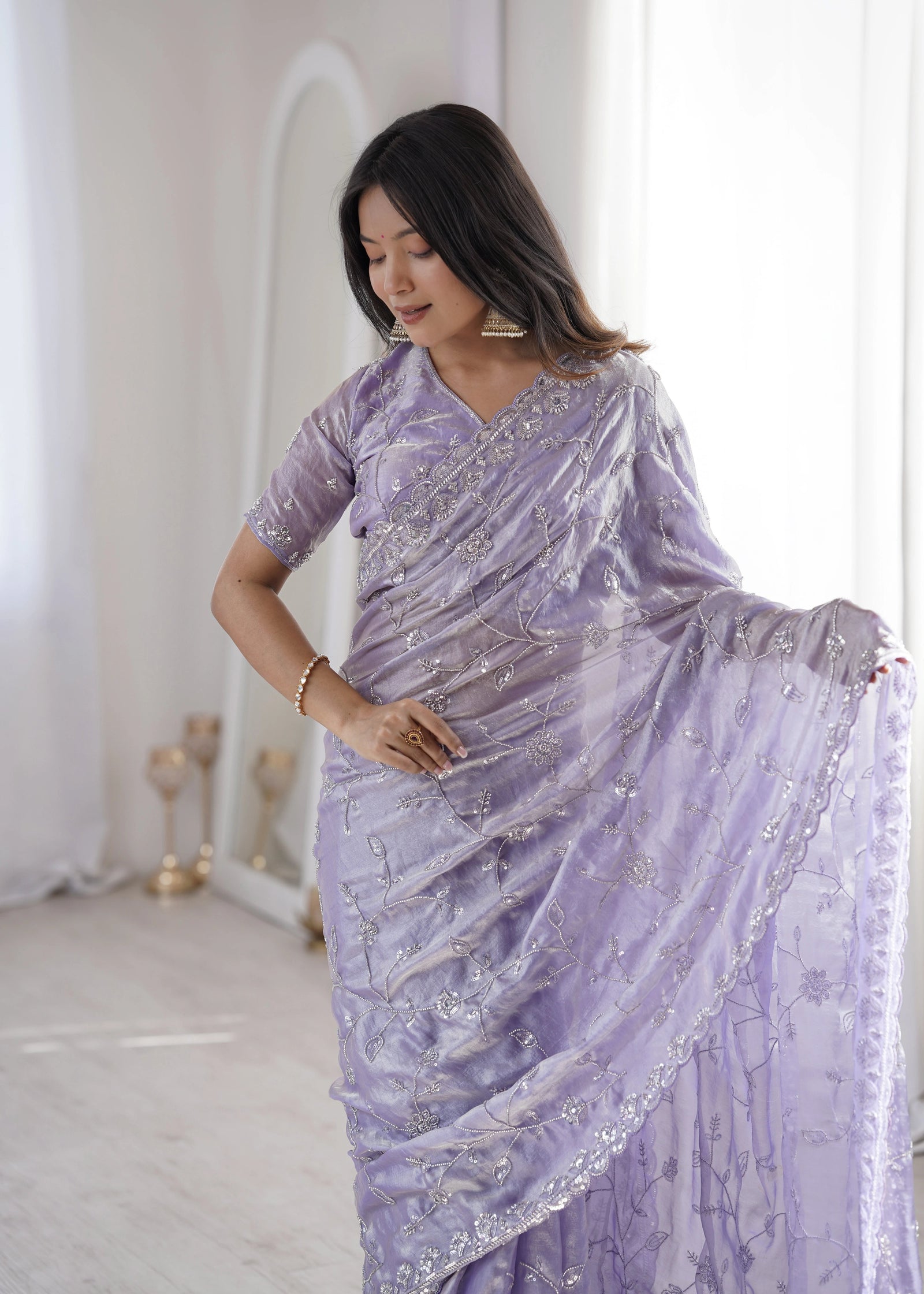 Lavender Fendy Silk Saree Kalyanja Fashion