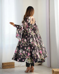 Black Floral Printed Organza Silk Suit – Kalyanja