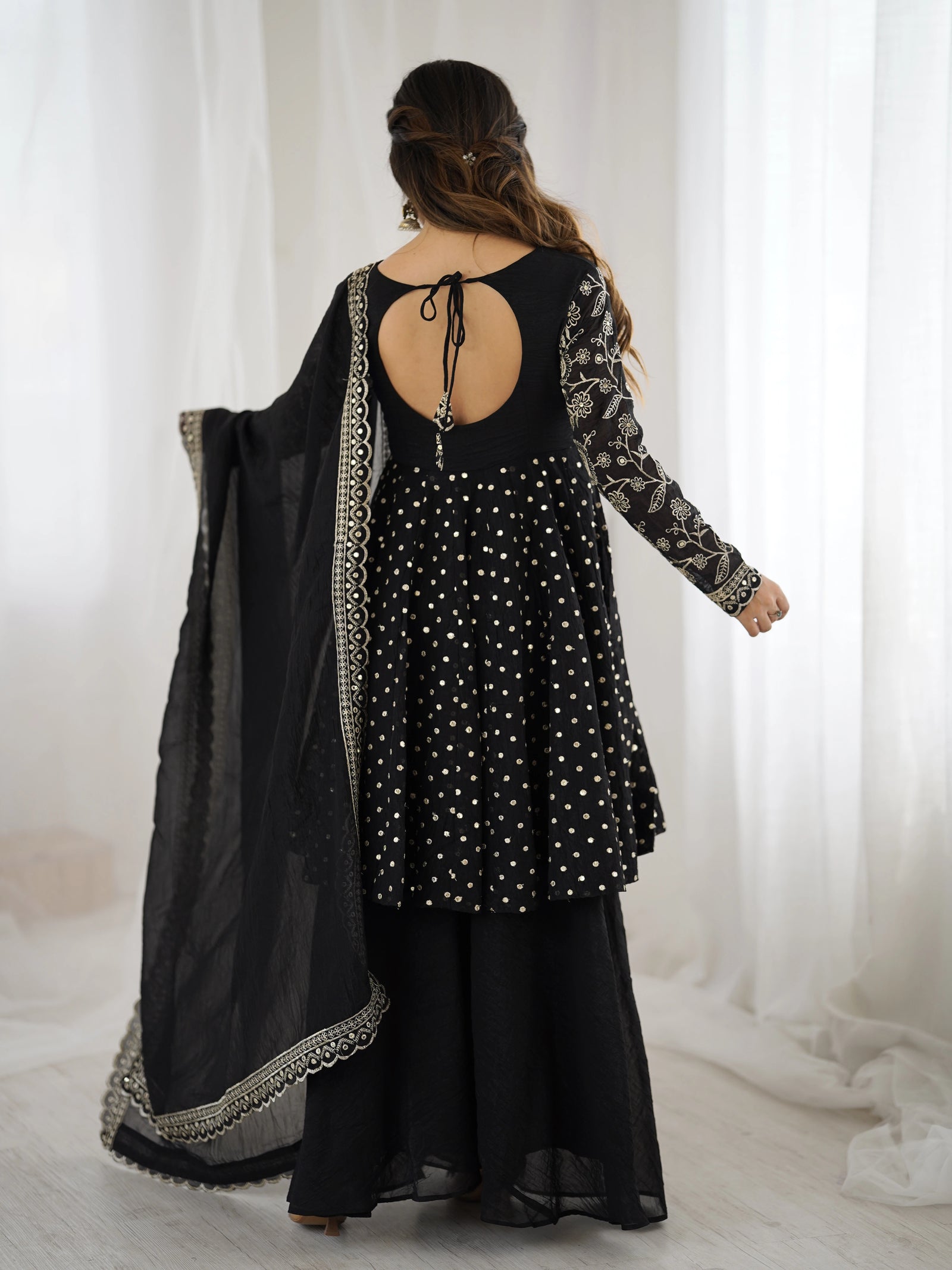 Black Embroidery Sequin Work Crunchy Silk Suit – Kalyanja