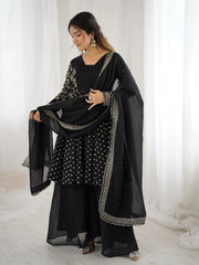 Black Embroidery Sequin Work Crunchy Silk Suit – Kalyanja