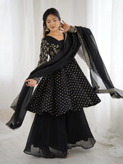 Black Embroidery Sequin Work Crunchy Silk Suit - kalyanja