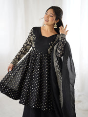 Black Embroidery Sequin Work Crunchy Silk Suit – Kalyanja
