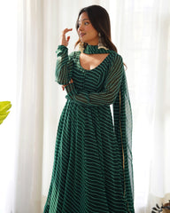 Dark Green Laheriya Print Fox Georgette Suit - kalyanja