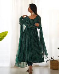 Dark Green Laheriya Print Fox Georgette Suit – Kalyanja