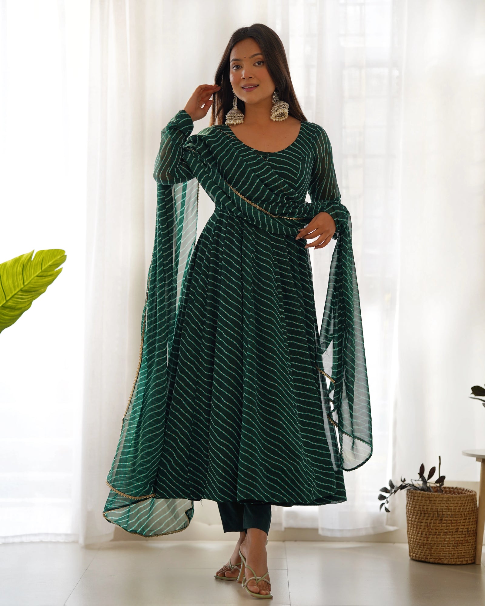 Dark Green Laheriya Print Fox Georgette Suit – Kalyanja