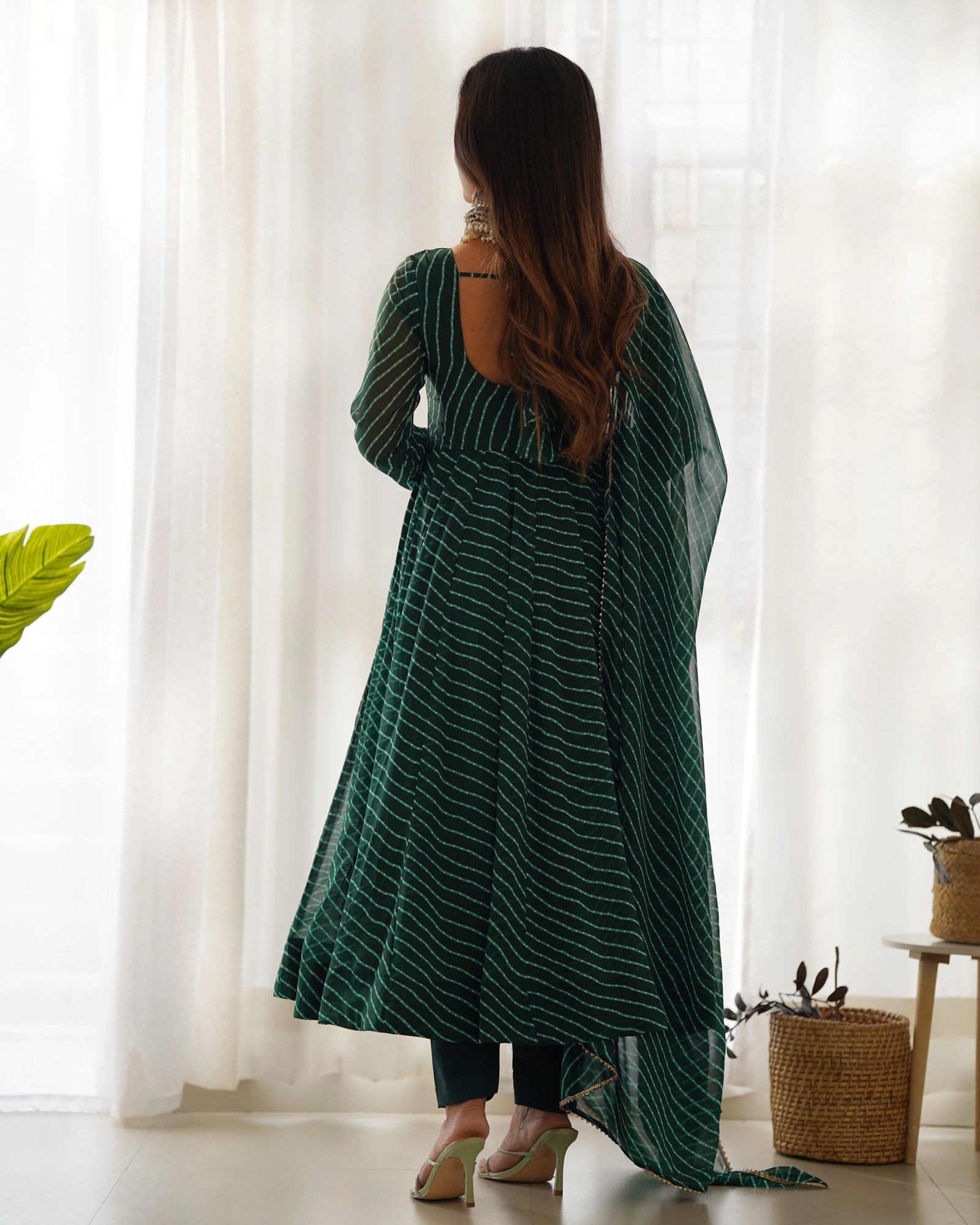Dark Green Laheriya Print Fox Georgette Suit – Kalyanja