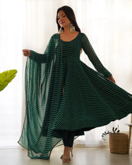 Dark Green Laheriya Print Fox Georgette Suit – Kalyanja