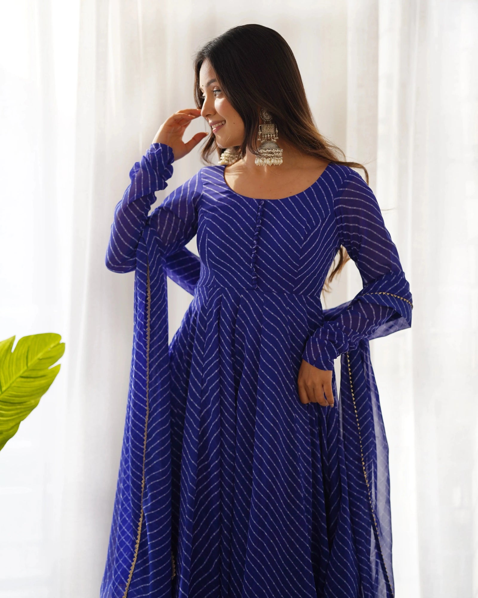 Blue Laheriya Print Fox Georgette Suit - kalyanja