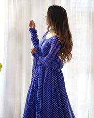 Blue Leheriya Print Faux Georgette Suit