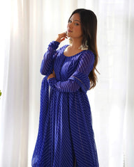 Blue Laheriya Print Fox Georgette Suit - kalyanja