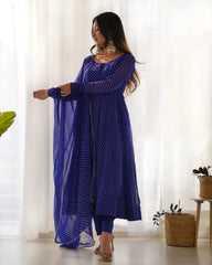 Blue Laheriya Print Fox Georgette Suit - kalyanja
