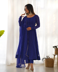 blue leheriya print faux georgette suit
