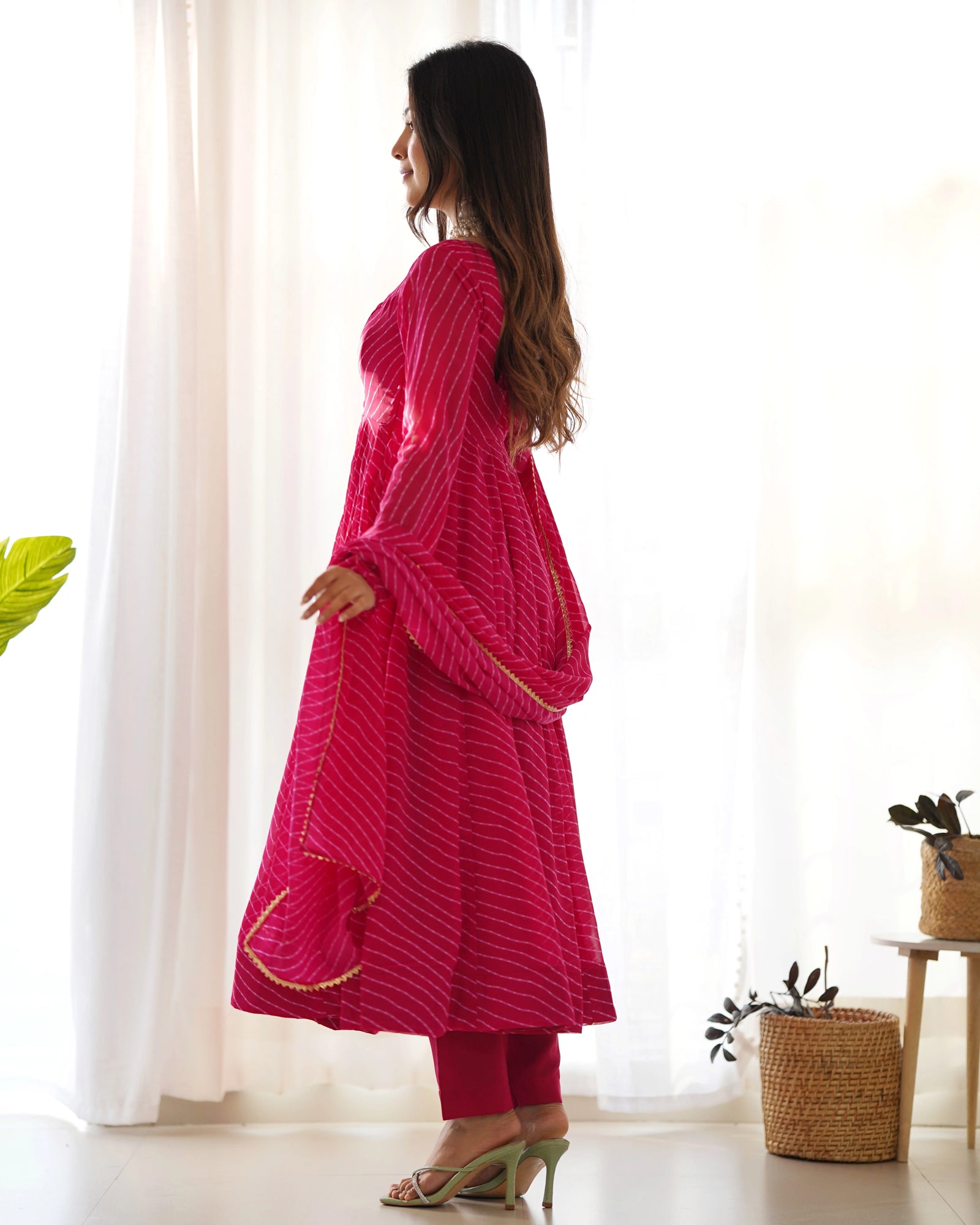 Dark Pink Laheriya Print Fox Georgette Suit – Kalyanja