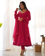 Dark Pink Laheriya Print Fox Georgette Suit – Kalyanja