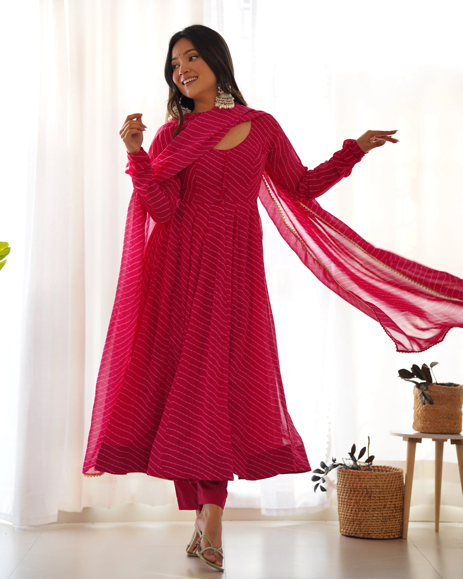 Dark Pink Laheriya Print Fox Georgette Suit