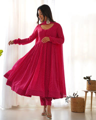 Dark Pink Laheriya Print Fox Georgette Suit - kalyanja