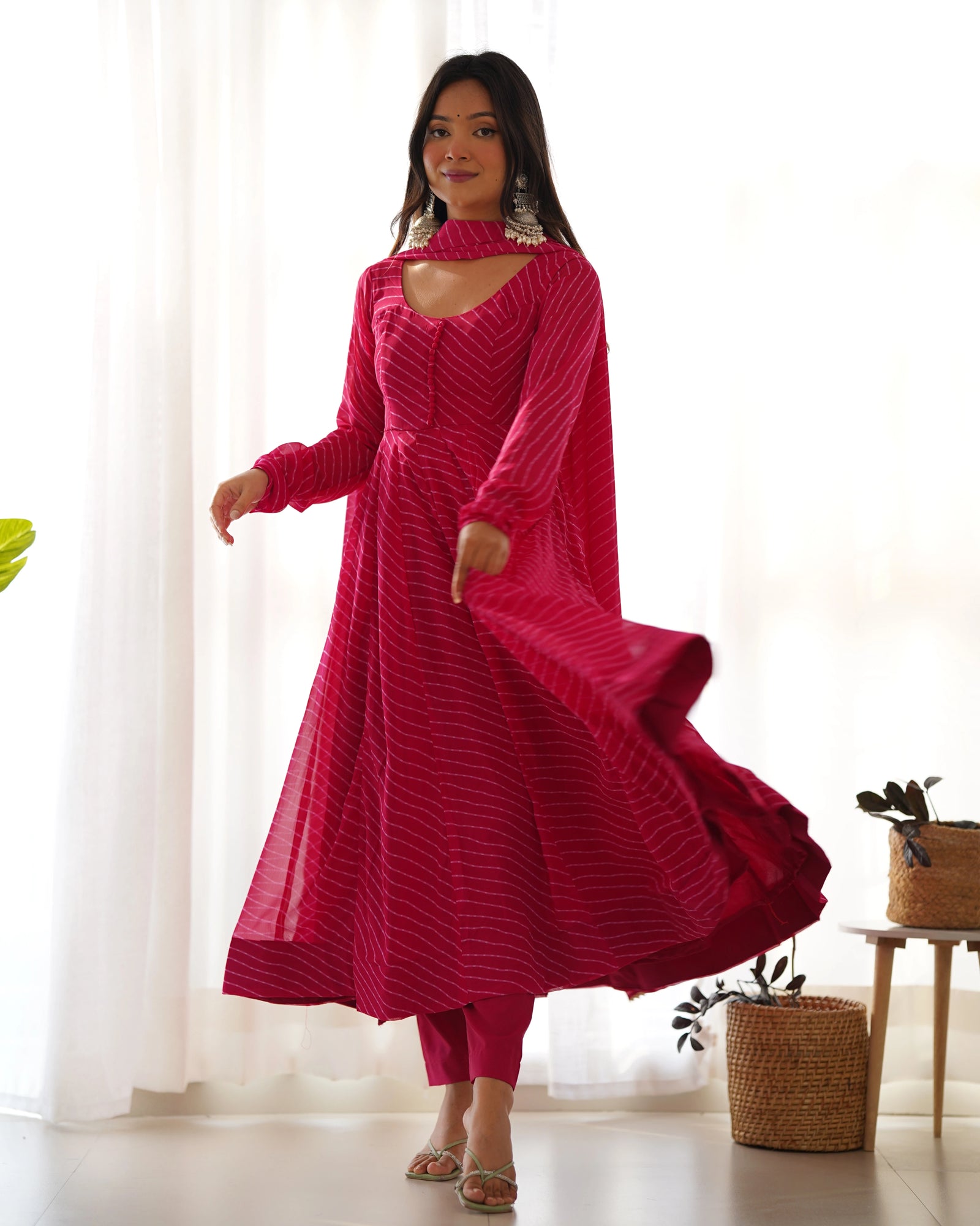 Dark Pink Laheriya Print Fox Georgette Suit – Kalyanja