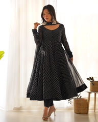 Black Laheriya Print Fox Georgette Suit – Kalyanja