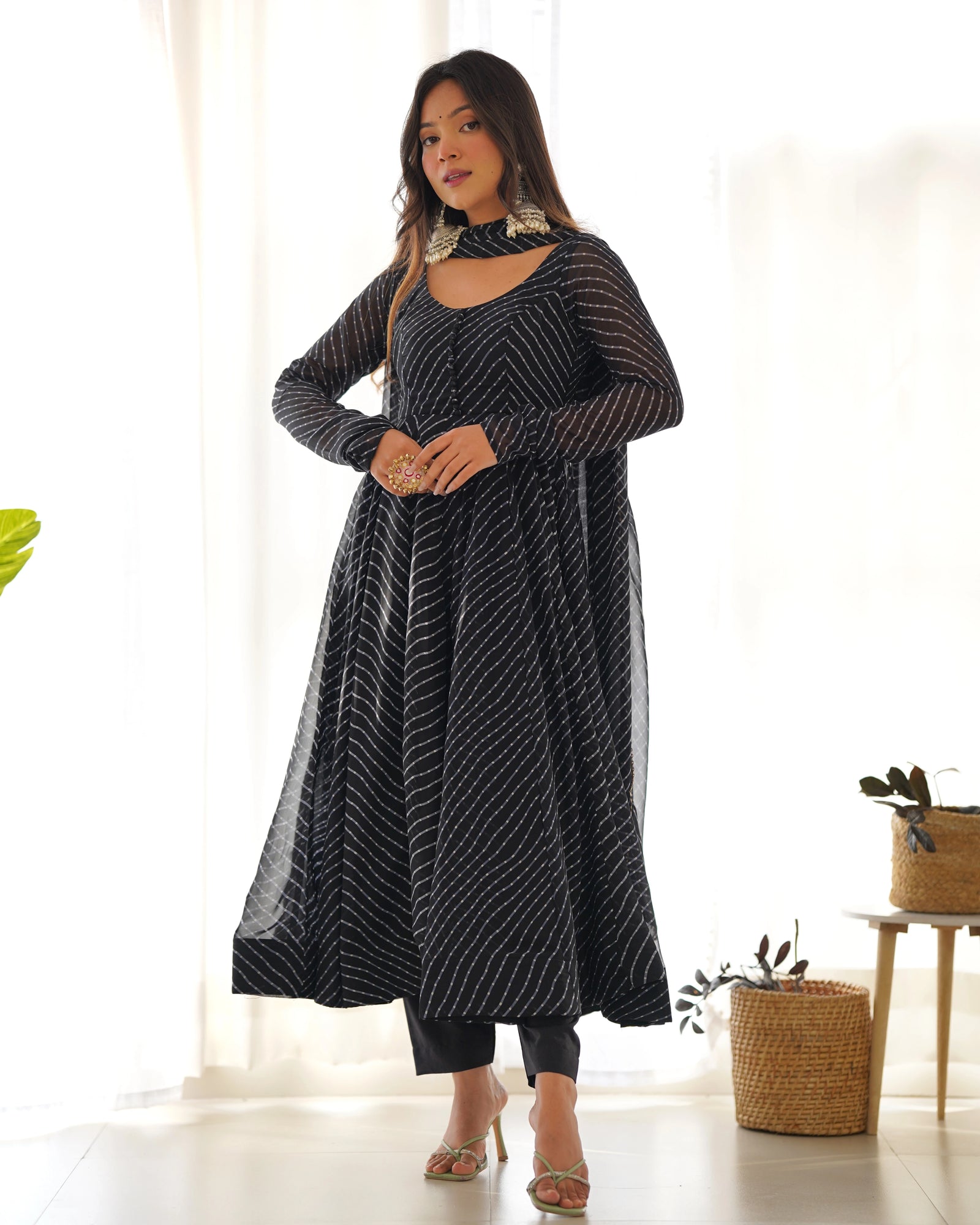 Black Laheriya Print Fox Georgette Suit – Kalyanja