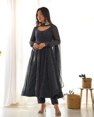 Black Laheriya Print Fox Georgette Suit – Kalyanja