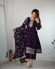Purple Zari Embroidery & Sequin Work Rangoli Silk Suit - kalyanja