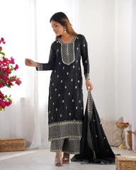 Black Zari Embroidery & Sequin Chinon Silk Suit – Kalyanja