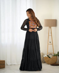 Black Gamthi with Laheriya Print Fox Georgette Gown – Kalyanja