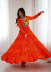 Orange Gamthi with Laheriya Print Fox Georgette Gown – Kalyanja