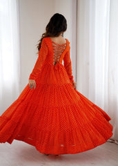 Orange Gamthi with Laheriya Print Fox Georgette Gown – Kalyanja