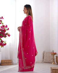 Dark Pink Zari Embroidery & Sequin Chinon Silk Suit - kalyanja