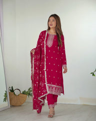 Dark Pink Zari Embroidery & Sequin Work Rangoli Silk Suit - kalyanja